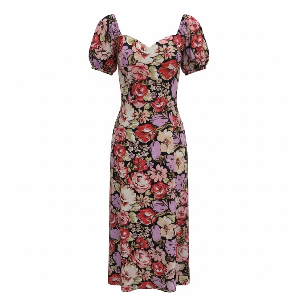 Lily Rose Floral Puff Sleeve Midi Dress – Size Medium